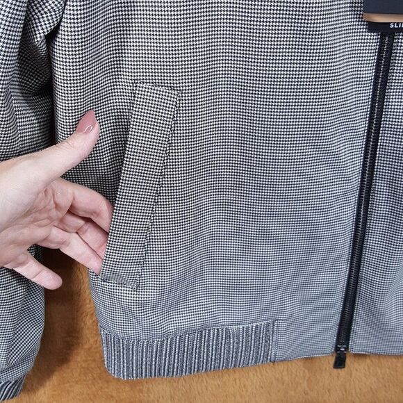 HUGO BOSS Bomber Jacket Mens Size 46 R Black Houndstooth Zip Up HANRY WING $595 - Picture 5 of 11